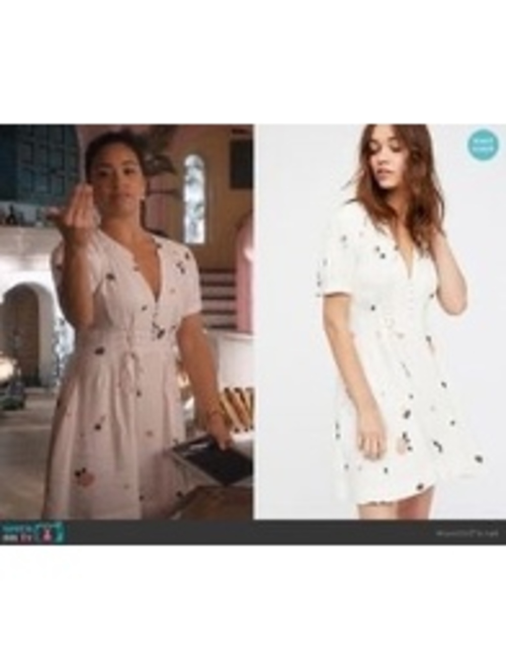 Free People Dream Girl White Floral Short Dress with Lace-Up Waist and Puff Slee